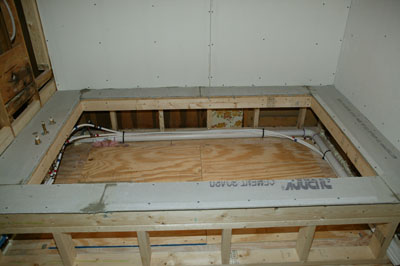 [Cement board around tub]