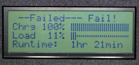 Panel showing failure message