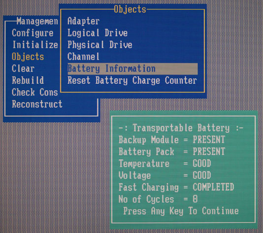 BIOS battery menu