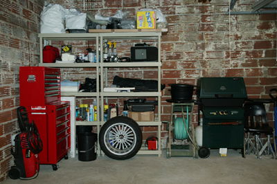 [Detail view of tools and shelves]