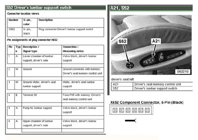 [Lumbar connector pinouts and seat control]